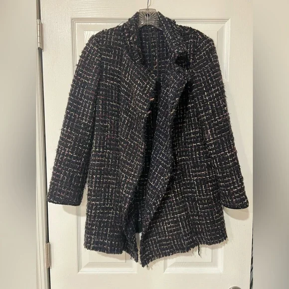 Theory Clairene RB Bouclé Tweed Coat - Multi-Color Blue/Red/Cream - Small